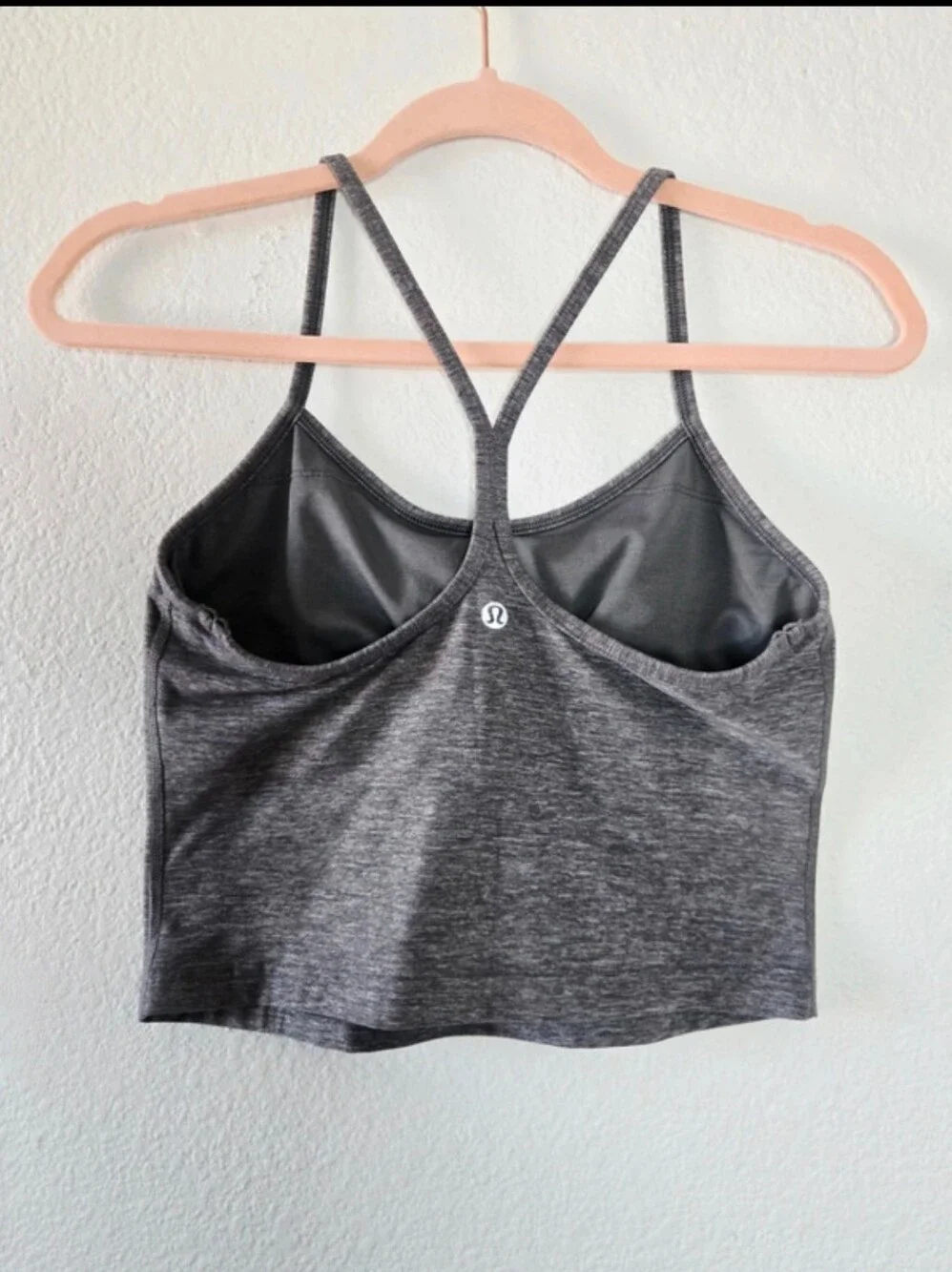 LULULEMON Cropped Racerback Tank Top Shelf Bra Heathered Gray sz 6